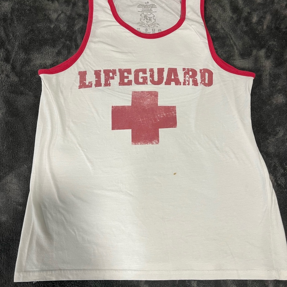 White and Red Lifeguard Tank Top